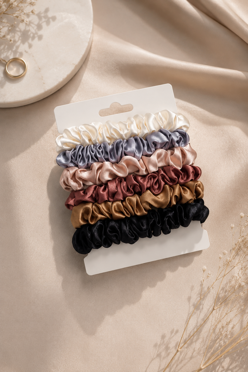 6-Piece Luxury Satin Scrunchie Set – The Earthy Elegance Collection