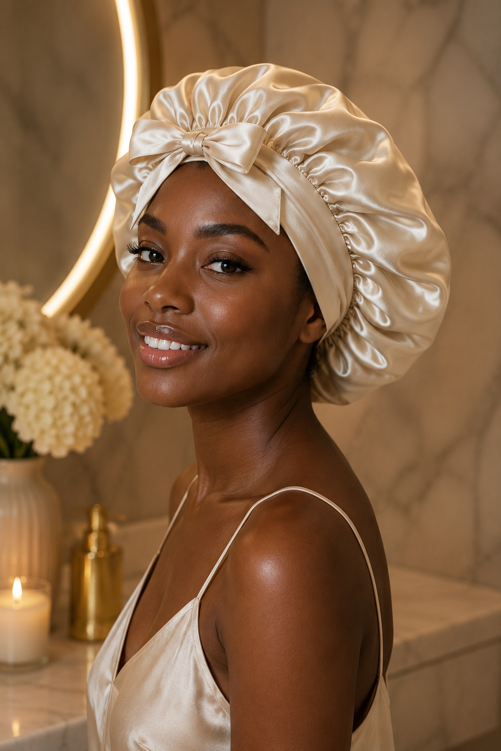 100% Mulberry Silk Sleeping Bonnet for Women Curly Hair Adjustable Satin Sleep Cap with Wide Elastic Band No Damage Hair Caree